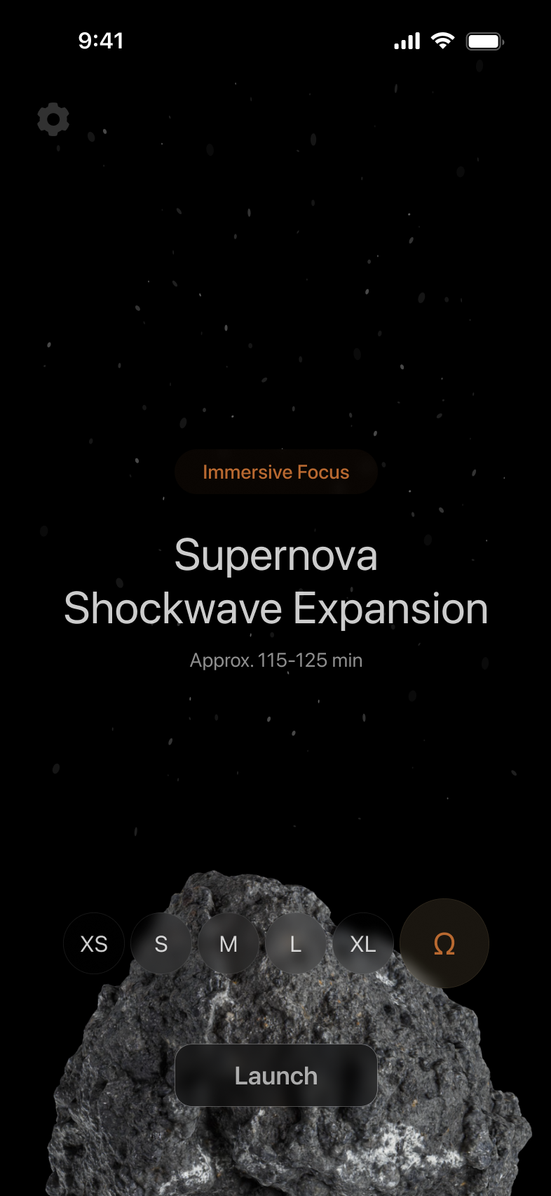 Home Screen with Session Sizes